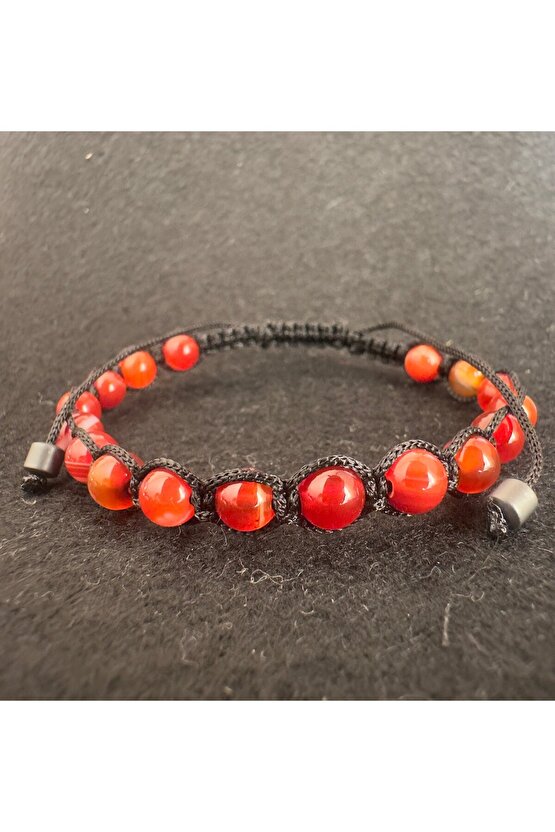 Kızıl renk akik taşlı örme bileklik