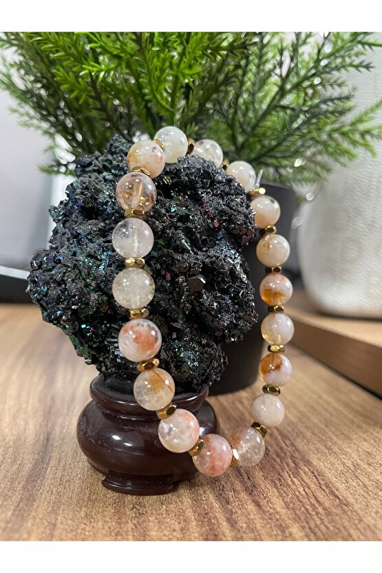 GNG SİLVER Bereket Zenginlik TAŞI SİTRİN & HEMATİT DOĞAL TAŞ GOLD KADIN LASTİKLİ BİLEKLİK