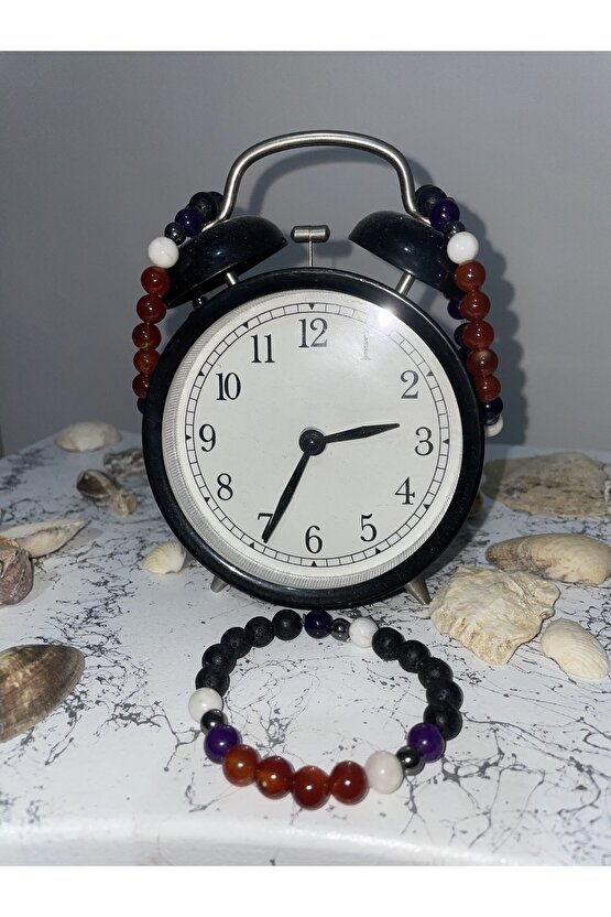 Terazi Burcu Bileklik 8mm Ay taşı, Akik,Lavtaşı , Hematit ,Ametist Doğal taş erkek bileklik