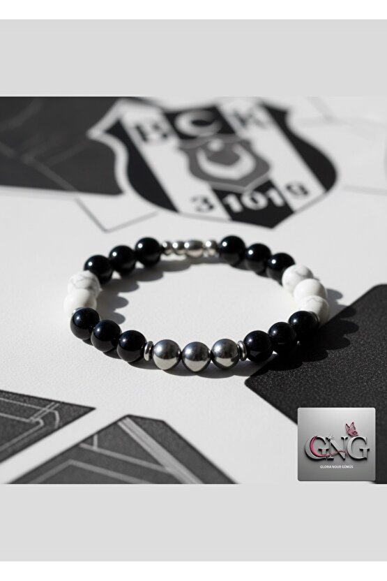 GNG SİLVER Erkek Beşiktaş Bileklik Obsidyen,Havlit,Hematit Şıklık ve Koruma bir arada