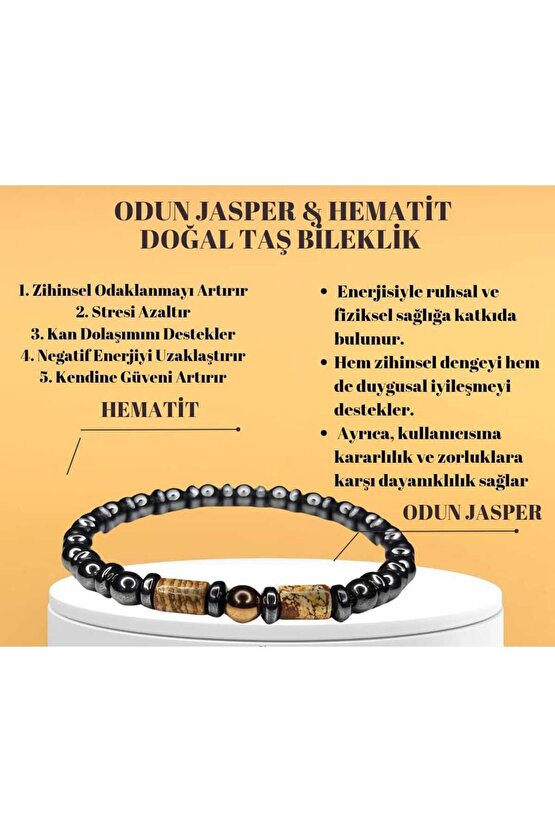Doğal Taş Erkek Kadın Jasper ve Hematit Taşı Bijuteri Hediye Bileklik Aksesuar
