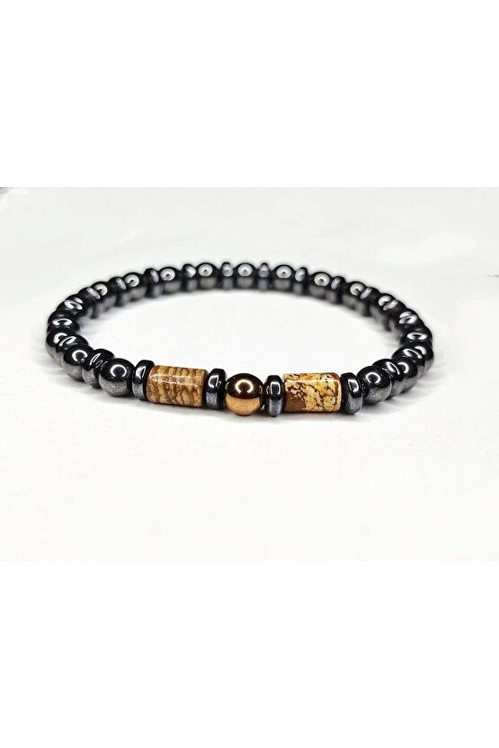 Doğal Taş Erkek Kadın Jasper ve Hematit Taşı Bijuteri Hediye Bileklik Aksesuar