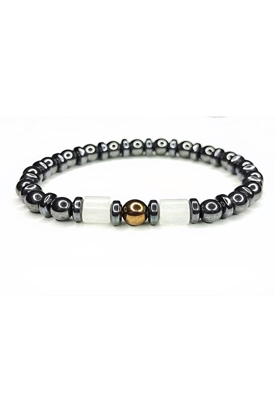 Kristal Kuvars ve Hematit Doğal Erkek Kadın Bijuteri Hediye Bileklik Aksesuar