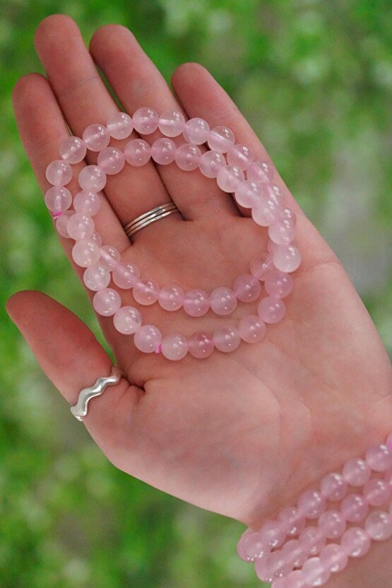 Öğrenci Bilekliği - Pembe Kuvars Doğal Taş