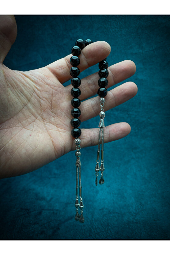 DOĞALTAŞ SİYAH AKİK ZAZA TESBİH- NEGATİF ENERJİ KALKANI 10mm