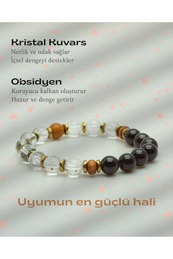 DOĞALTAŞ İLİŞKİDE DENGE VE UYUM(KADIN)- KRİSTAL KUVARS - OBSİDYEN 8mm