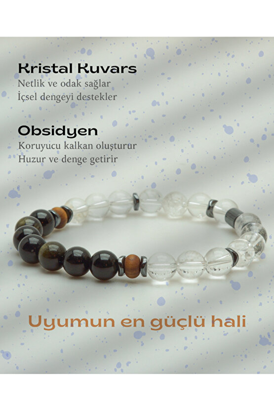 DOĞALTAŞ İLİŞKİDE DENGE VE UYUM(ERKEK) - KRİSTAL KUVARS - OBSİDYEN 8mm