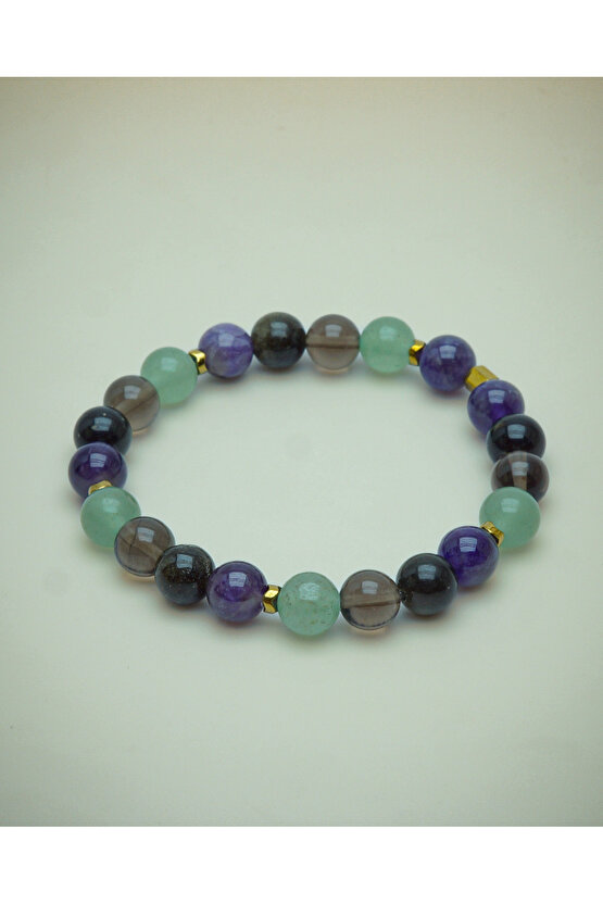 DOĞALTAŞ-PANİK ATAK ŞİFASI ( DUMANLI KUVARS OBSİDYEN YEŞİL AVENTURİN AMETİST) 8mm