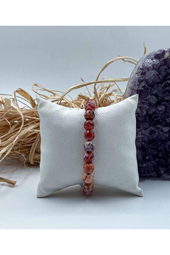 Akik Doğal Taş Bileklik 8 Mm Küre Faset Kesim