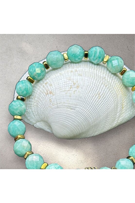 Sertifikalı 5a Kalite Amazonit Doğal Taş Faset Kesim Bileklik (8-MM)