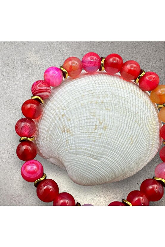 Pembe Akik Doğaltaş Bileklik