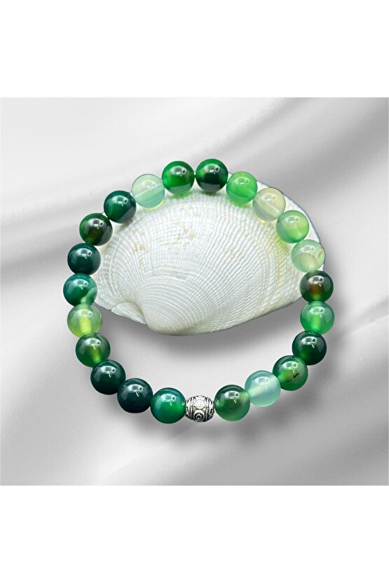 Kehribar Evi Yeşil Akik Doğaltaş Bileklik