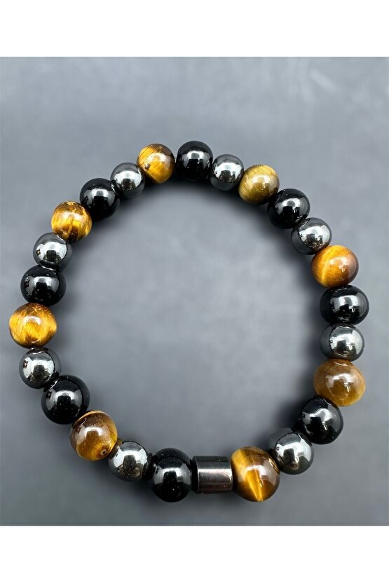 Sertifikalı Koruma Enerji Güç Denge Çakra Bilekligi Kaplangözü-oniks-hematit Birleşimi