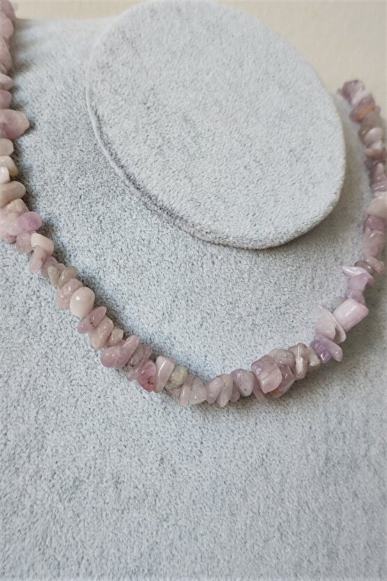 Sertifikalı Kunzit Kırıktaş Doğaltaş Kolye