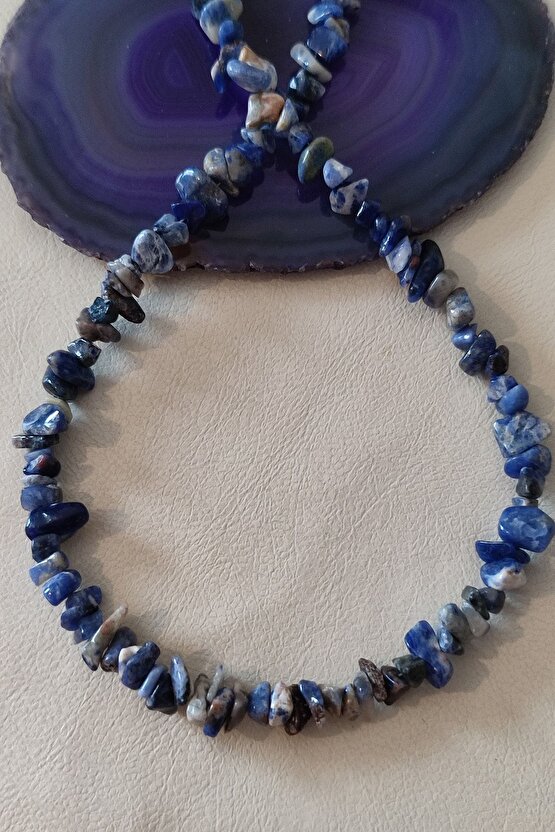 Sertifikalı Sodalit Kırıktaş Doğaltaş Kolye