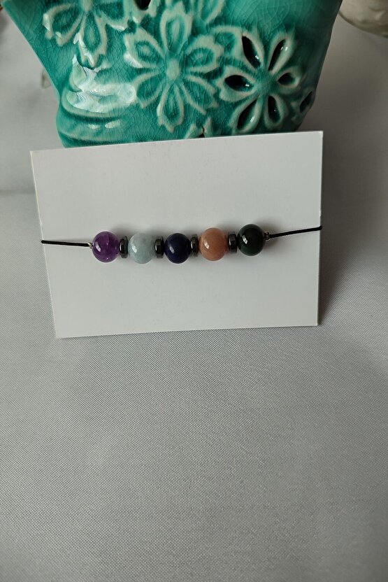 Sertifikalı Terazi Burcu Doğaltaş Bileklik (ametist.akuamarin.lapis Lazuli.güneş Taşı.yeşil Akik.