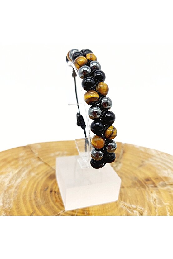 Kaplangözü Oniks Hematit Doğal Taş Bileklik