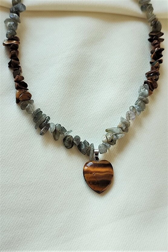 Sertifikalı Labradorit, Kaplangözü Kalp Doğaltaş Kolye