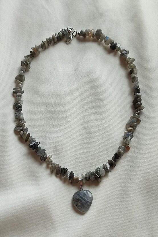 Sertifikalı Labradorit Kırıktaş Doğaltaş Kalp Kolye