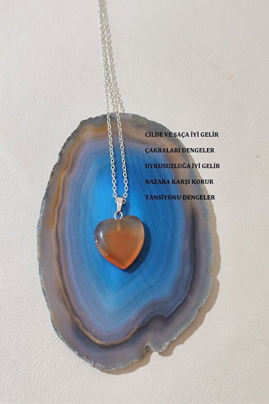 Sertifikalı Akik Kalp Doğaltaş Kolye