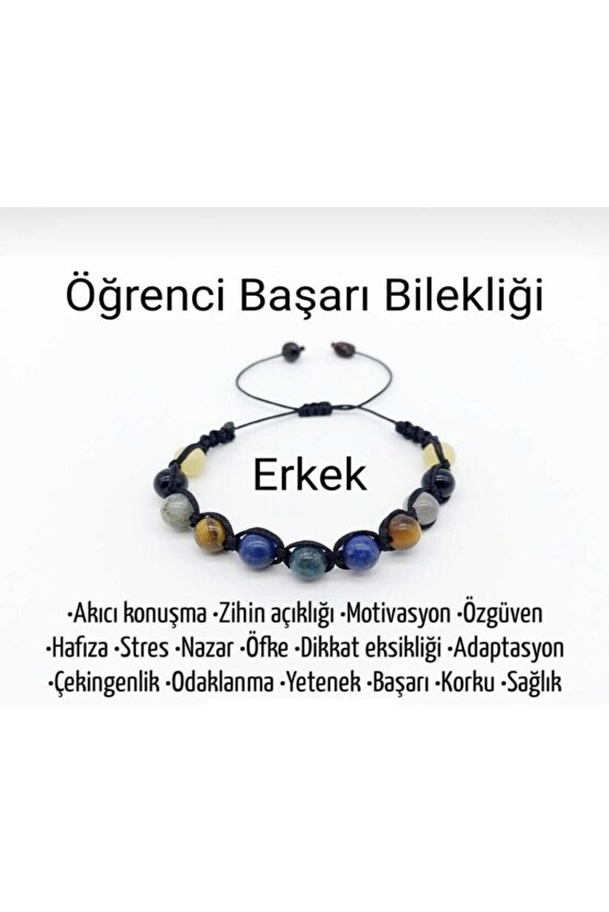 Erkek Öğrenci Başarı Bilekliği Doğal Taş Konsantrasyon Taşları