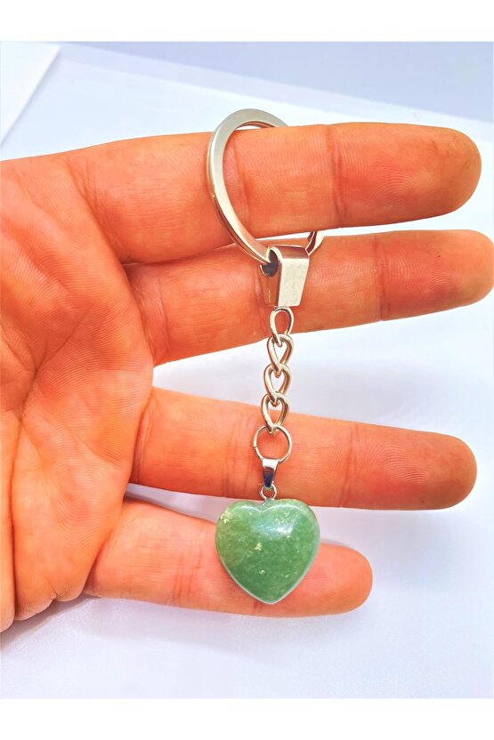 Aventurin Taşı Doğal Taş Kalp Anahtarlık Hediyelik