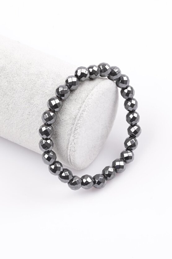 Hematit Doğal Taş Bileklik 8 mm Fasetli Küre Kesim