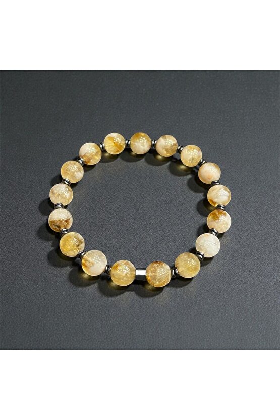 AuraStone Sitrin Doğal Taş Hematitli Tasarım 10mm Bileklik