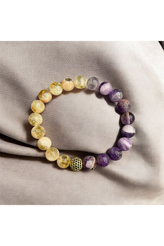 AuraStone Sitrin - Ametist Doğal Taş 10mm Bileklik