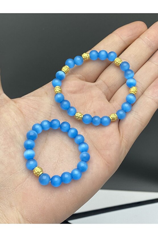 Anne Bebek kombini(Nazar Kombini) Mavi Kedigözü Şifalı Doğaltaş Bileklik