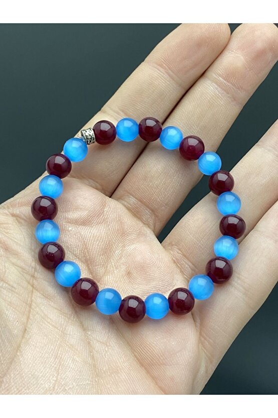 Trabzonlu Taraftarlara Özel (Mavi Kedigözü ve Akik) Şifalı Doğaltaş Bileklik