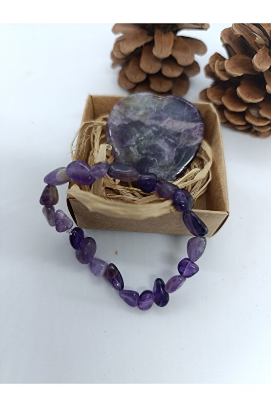 AMETİST TAŞI BİLEKLİK  ve KALP BİBLO SET -1001