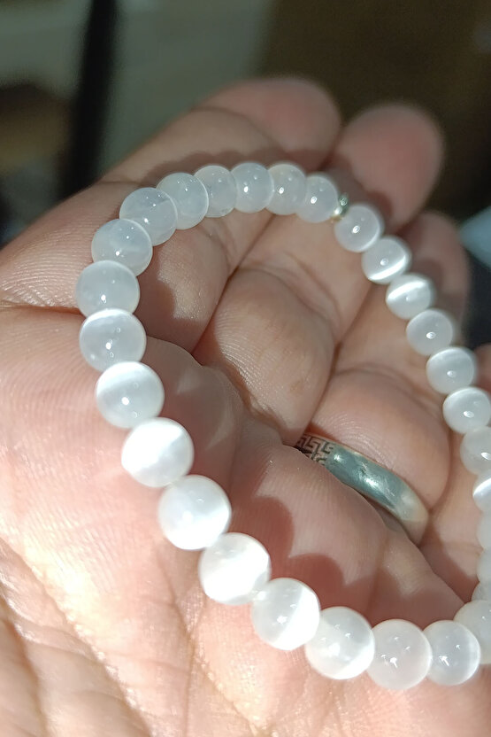 Selenit Taşı 6 mm Gümüş Aparatlı Natural Doğaltaş Bileklik