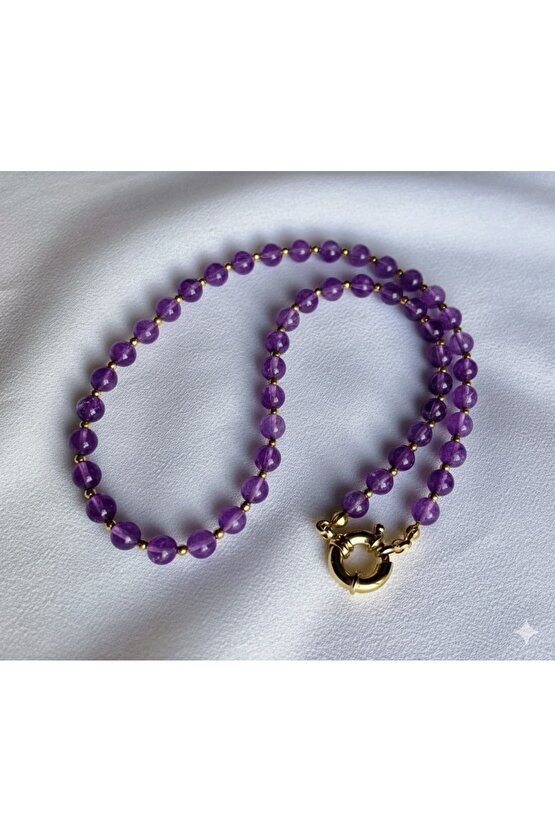 Ametist 6 mm Kolye Altın Kaplama Gemici Kilit