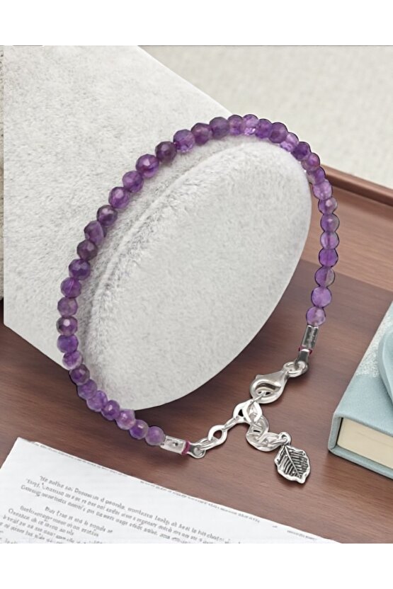 Ametist Doğal Taş 925 Ayar Gümüş Aparatlı Bileklik