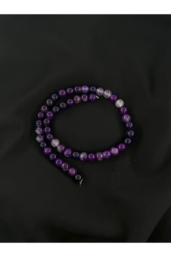 KOYU MOR AKİK DÜZ KESİM DOĞALTAŞ 8 MM DİZİ