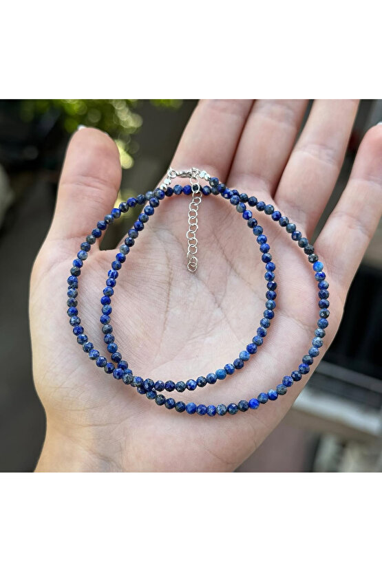 Doğal Lapis Lazuli Taşı Faset Kesim Kolye 3 mm
