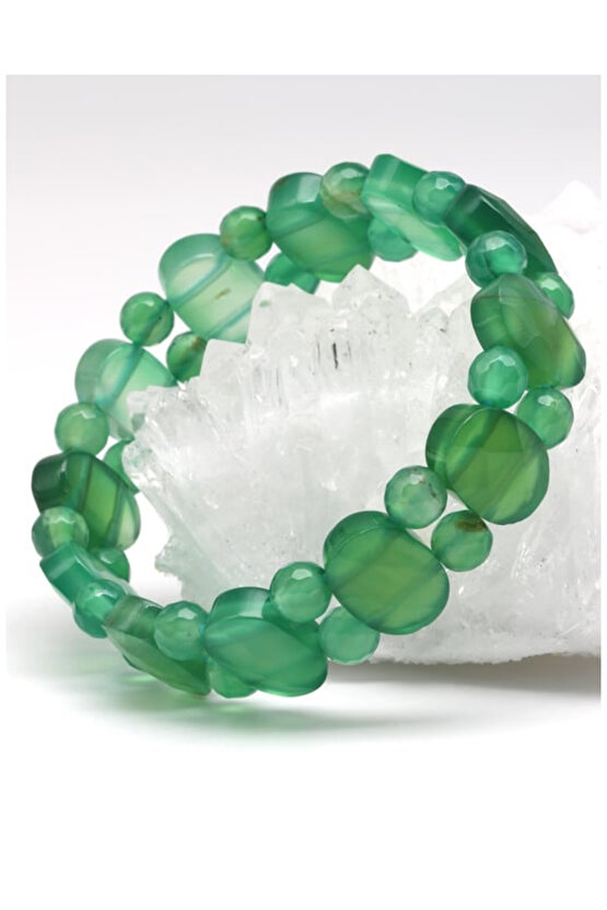 Orijinal Yeşil Akik Doğal Taş Roleks Bileklik 20 CM