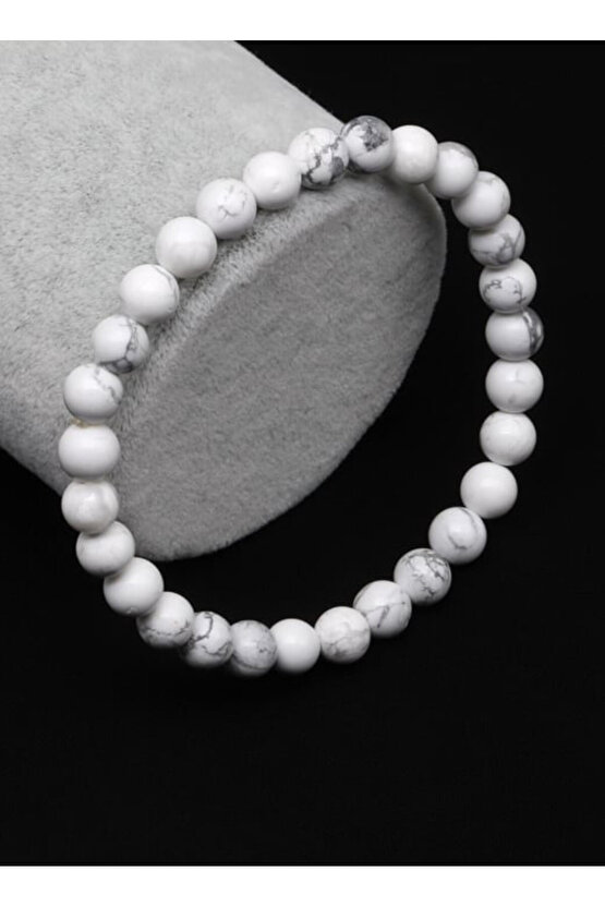 Gerçek Havlit Doğal Taş 6 mm Bileklik 18 Cm