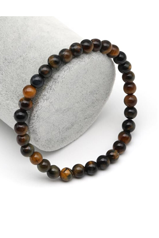 Orijinal Gerçek Kaplan Gözü Doğal Taş Bileklik 6 mm 18 Cm