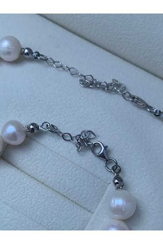 925 Ayar Gümüş Doğal 10mm Inci Kolye Bileklik Set Gelin Düğün Nişan Set