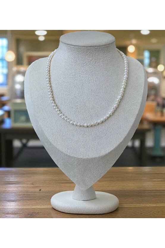 40cm Sertifikalı Doğal Inci Kolye Çelik Aparat - 40 Cm 7 Cm Uzatma Zinciri - 4mm
