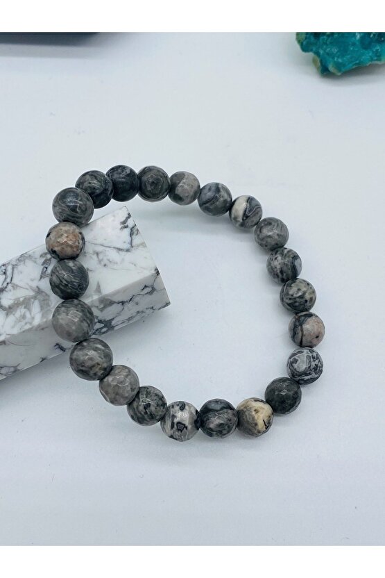 Jasper Gri Doğal Taş Bileklik 8mm