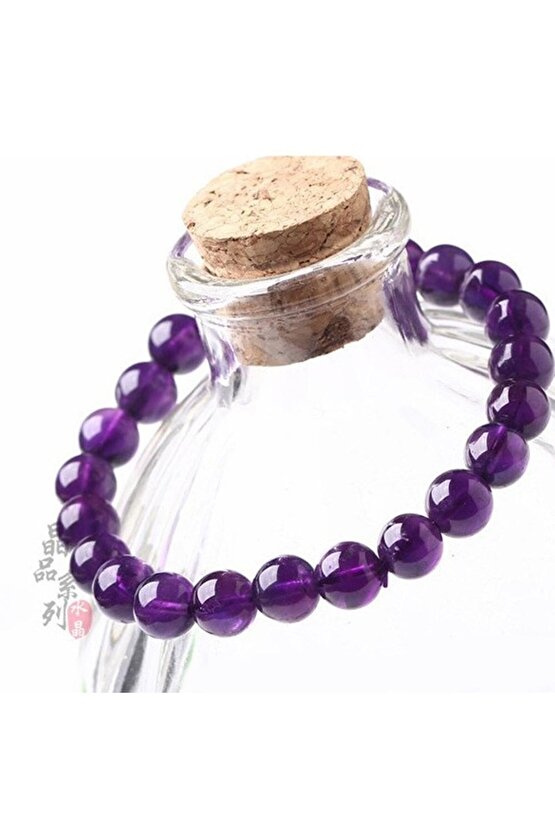 Doğal Taş Ametist Bileklik 8mm Sertifikalı
