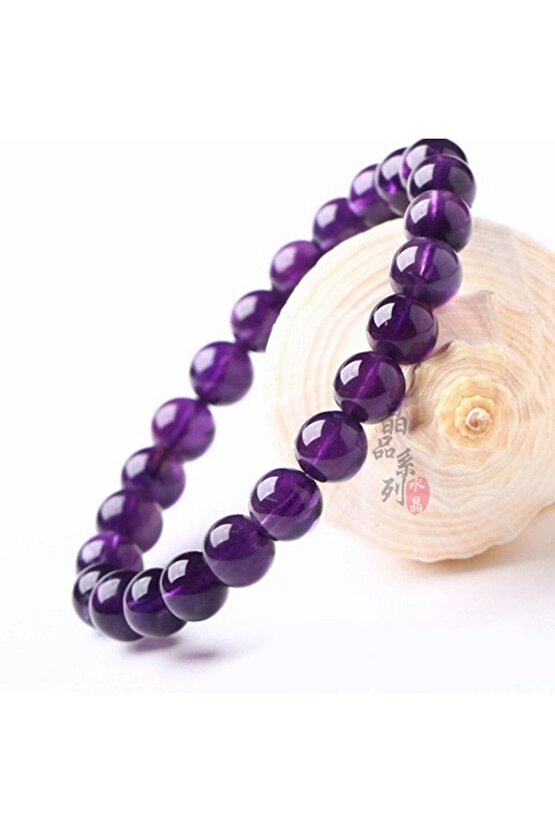 Doğal Taş Ametist Bileklik 8mm Sertifikalı
