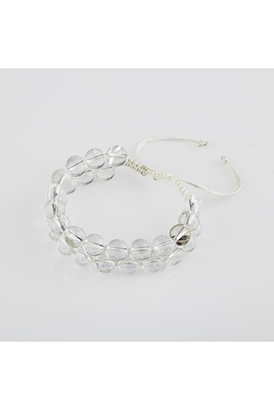 Kristal Kuvars 8mm Çift Sıra Makrome Doğal Taş Bileklik