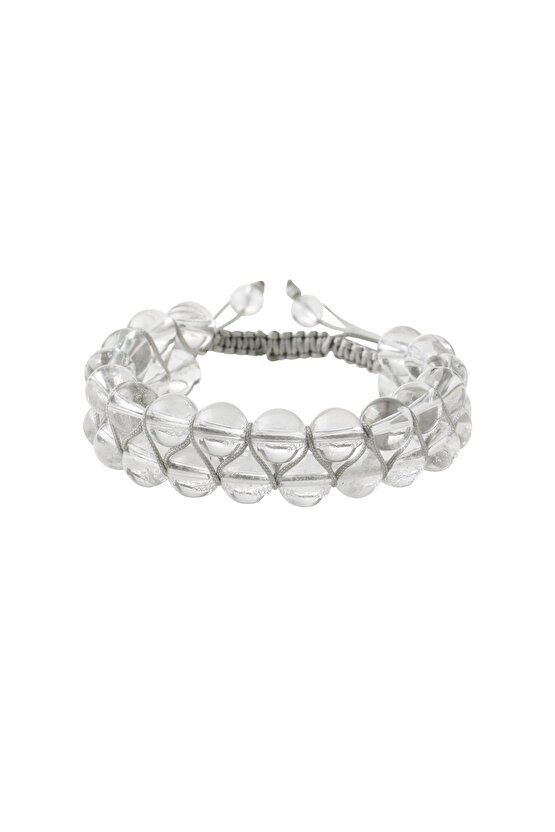 Kristal Kuvars 8mm Çift Sıra Makrome Doğal Taş Bileklik