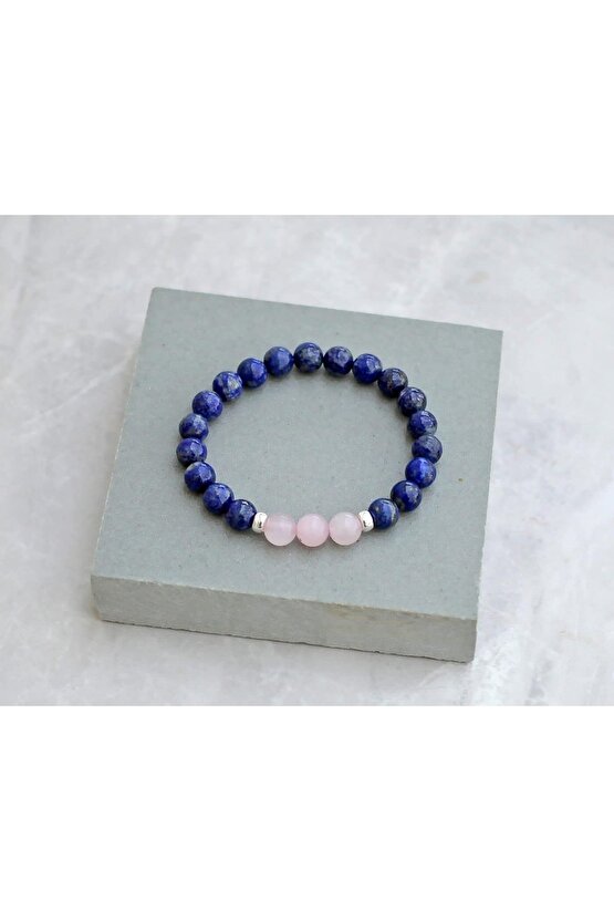 Sertifikalı Lapis - Pembe Kuvars Doğal Taş Bileklik 8 Mm
