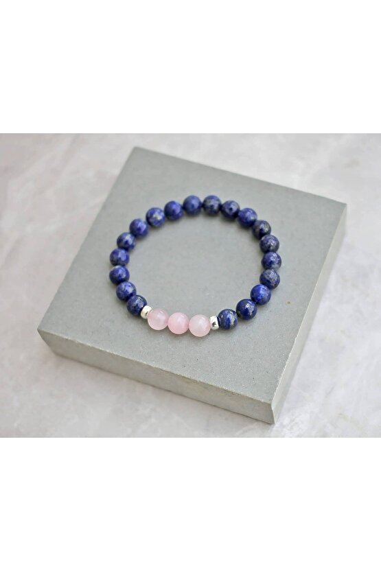 Sertifikalı Lapis - Pembe Kuvars Doğal Taş Bileklik 8 Mm
