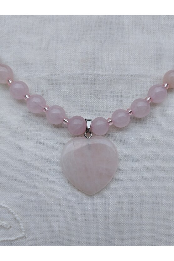 Pembe Kuvars Kalpli Pembe Kuvars Küre Kesim Doğal Taş Kolye